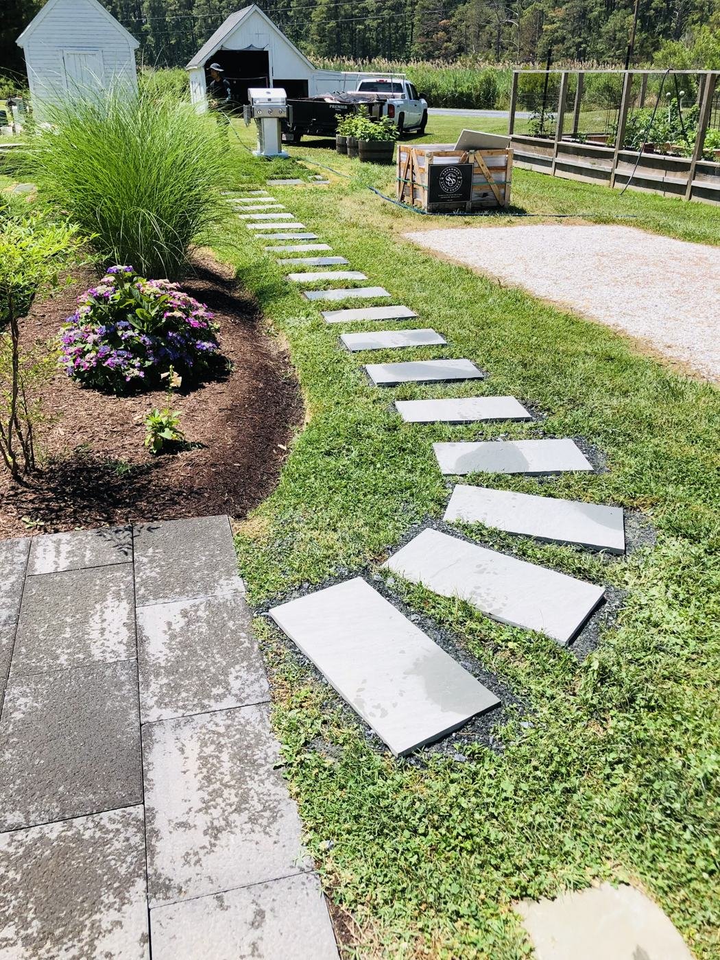 Custom paver steps to the cabin, different angle