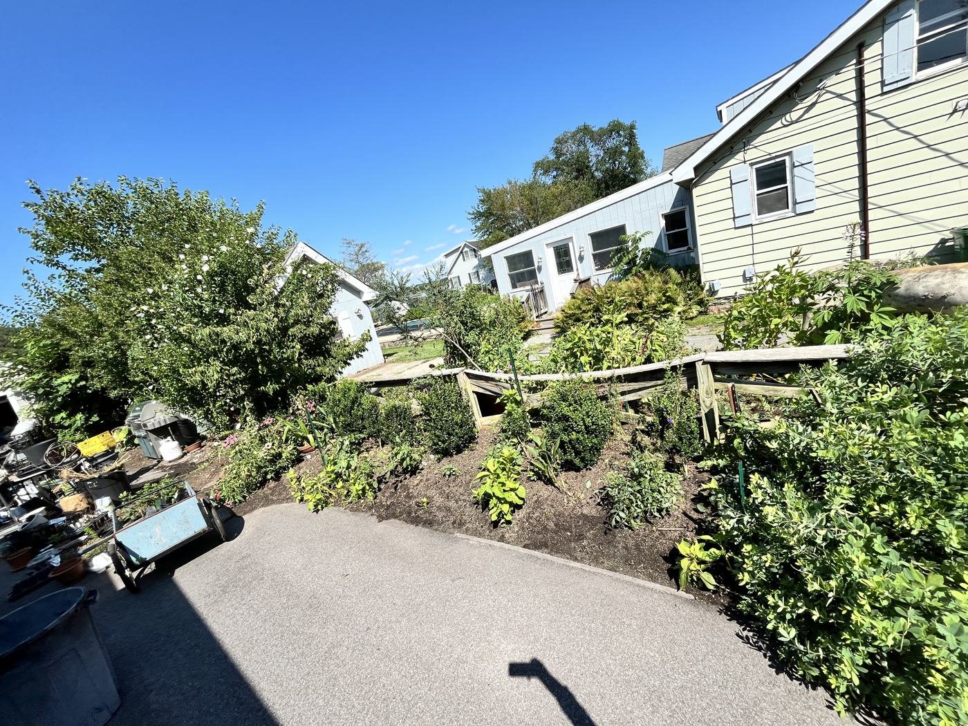 After — cleared and mulched bed along the driveway
